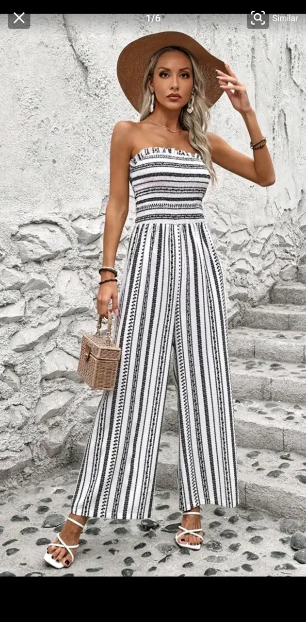 Jumpsuit de rayas blanco y negro sin tirantes