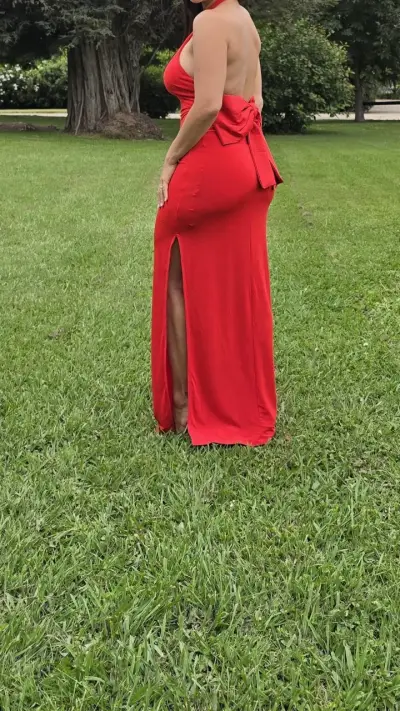 Vestido largo rojo con abertura lateral y espalda - miniatura 1