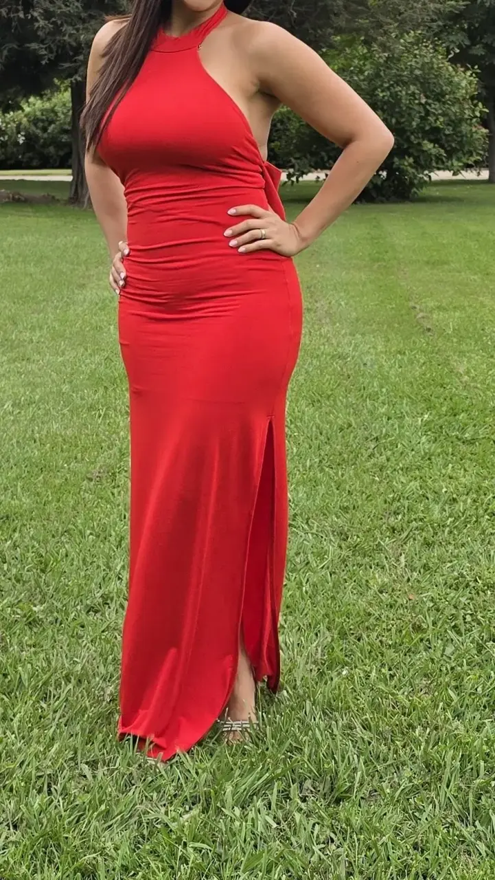 Vestido largo rojo con abertura lateral y espalda - 2