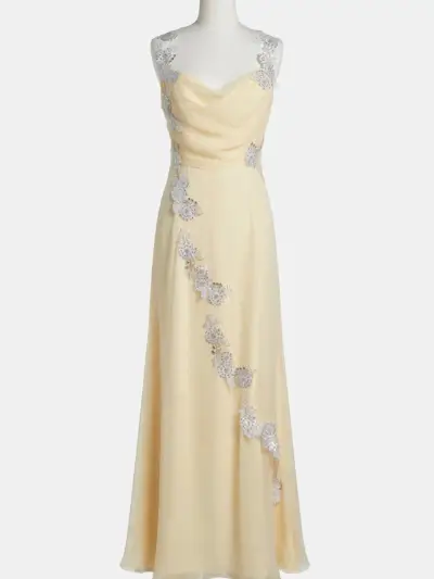 Vestido de noche largo con encaje floral - miniatura 1