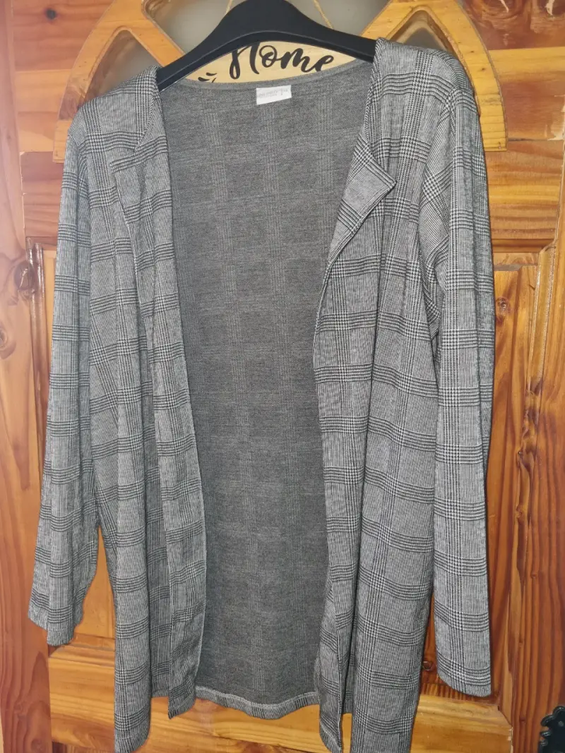 Blazer Chaqueta abierta de cuadros gris para mujer
