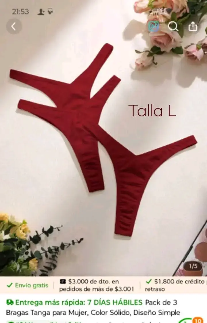 Pack de 3 tangas rojas talla L para mujer Shein