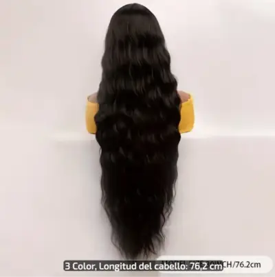 Peluca larga ondulada negra - miniatura 4