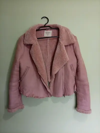 Chaqueta de gamuza rosa con forro de chiporro - miniatura 1