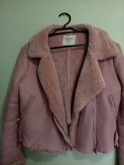 Chaqueta de gamuza rosa con forro de chiporro - miniatura 2