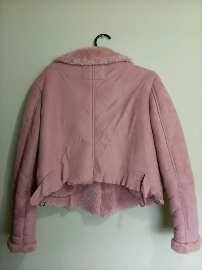 Chaqueta de gamuza rosa con forro de chiporro - 3