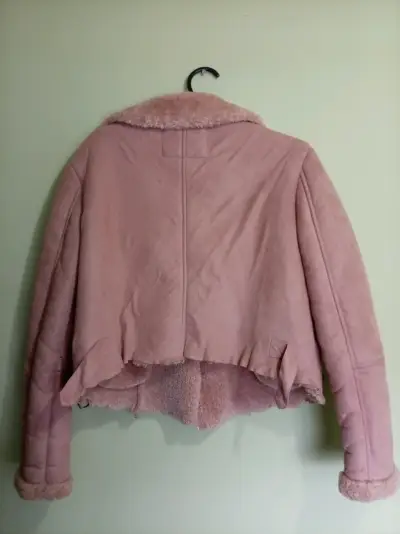 Chaqueta de gamuza rosa con forro de chiporro - miniatura 3