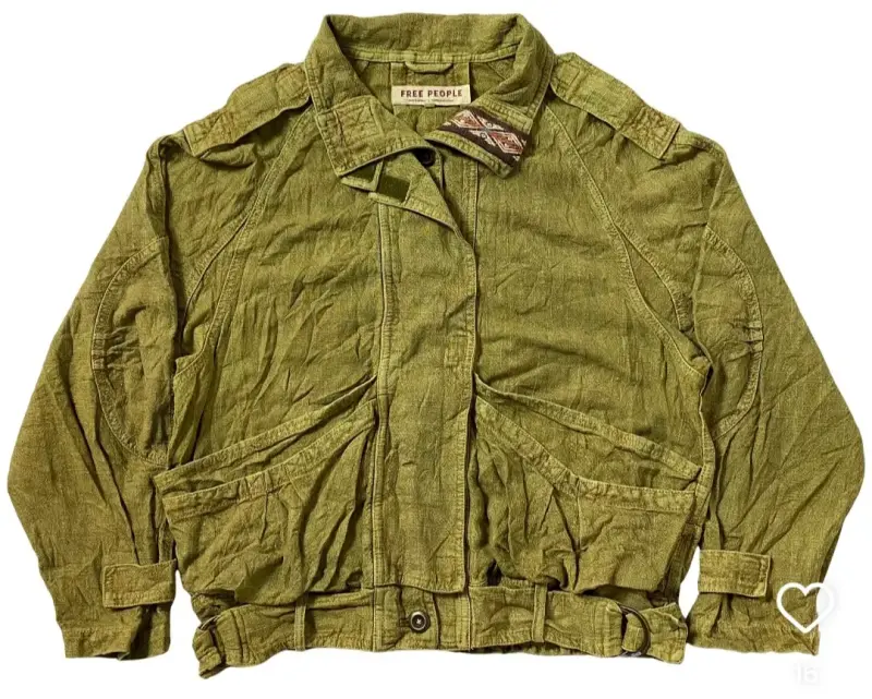Free People Olive Green Utility Boho Bomber Jacket - 1