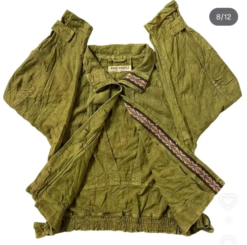 Free People Olive Green Utility Boho Bomber Jacket - 6