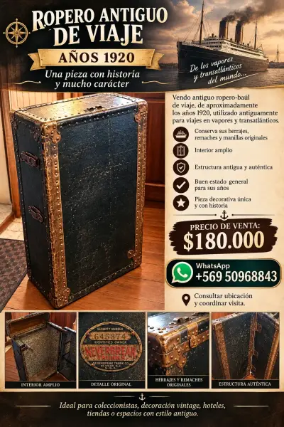 Ropero antiguo de viaje años 1920 - miniatura 1
