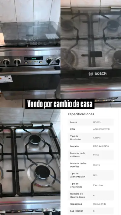 Cocina Bosch PRO 449 INOX de 4 Quemadores - miniatura 1