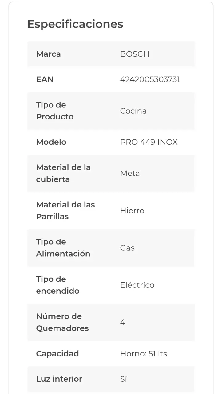 Cocina Bosch PRO 449 INOX de 4 Quemadores - 5