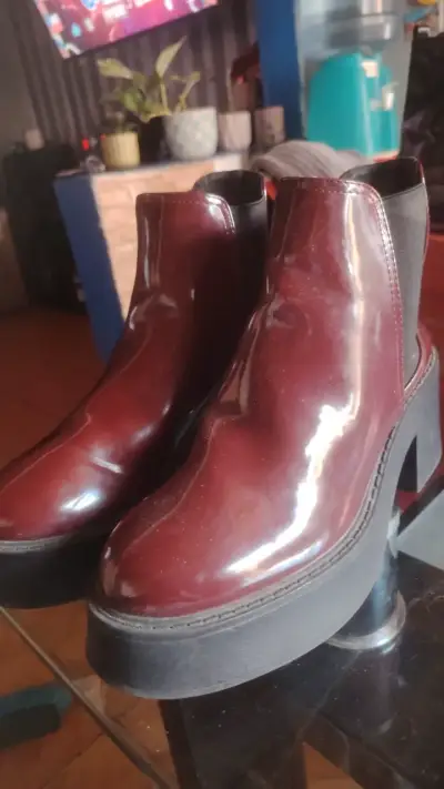 Botines de cuero burdeos con plataforma - miniatura 1