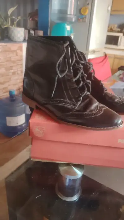 Botines de cuero burdeos con plataforma - miniatura 2