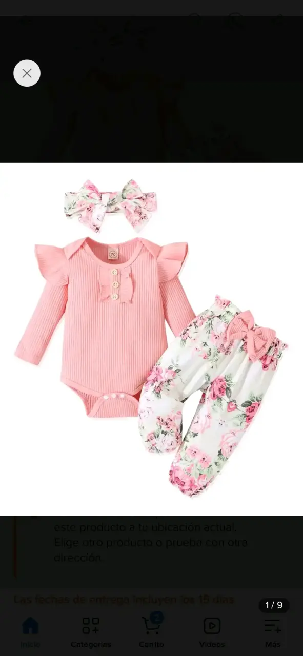 Conjunto de bebé rosa con flores y lazo