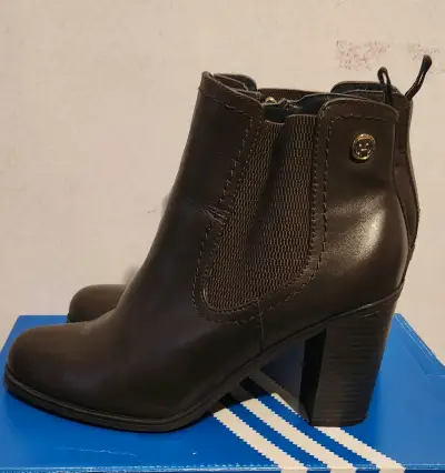 Botines de cuero marrón Tommy Hilfiger con tacón - miniatura 1
