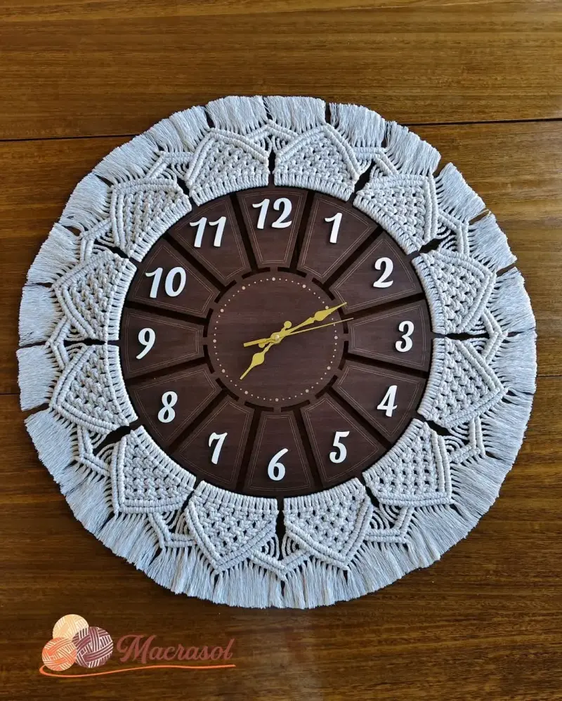 Reloj de pared macramé artesanal