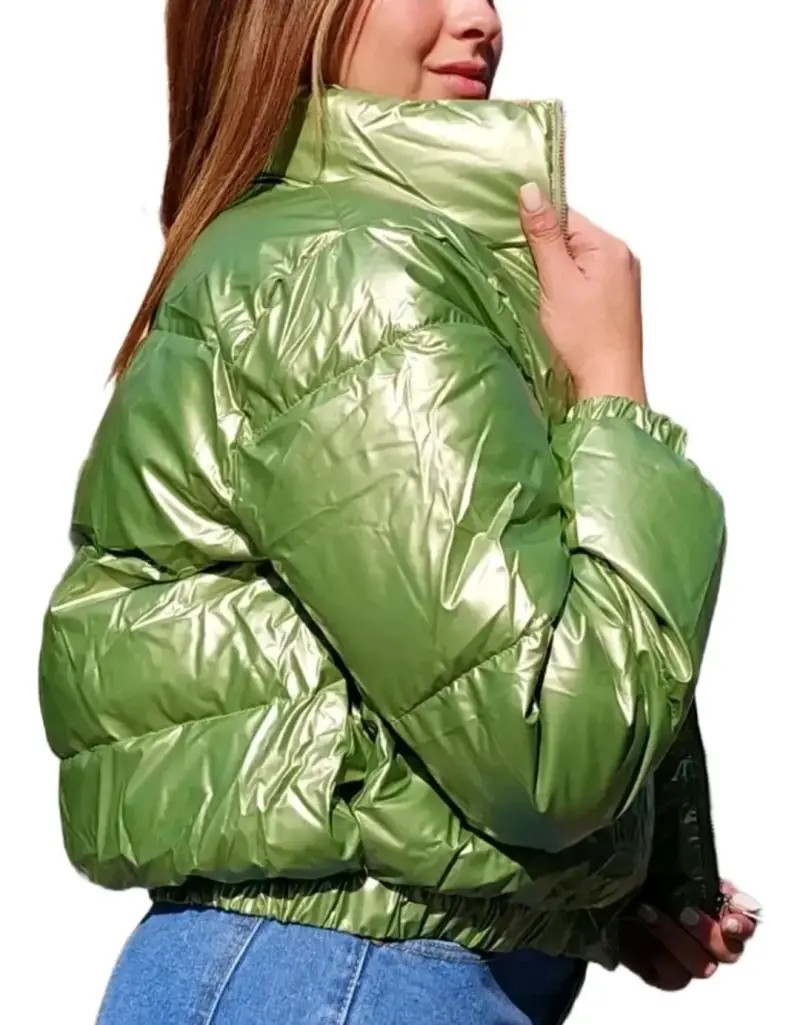 Chaqueta acolchada verde metálico para mujer - 2