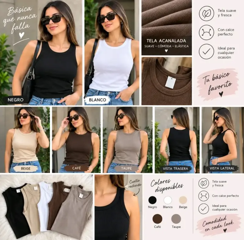 Poleras básicas de mujer en varios colores - 1