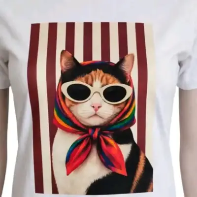Polera con diseño de gato y perro con gafas - miniatura 2