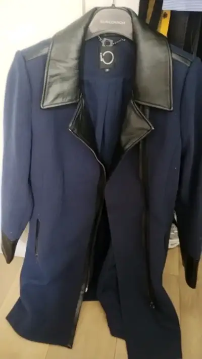 Abrigo azul con detalles de cuero IO - miniatura 1