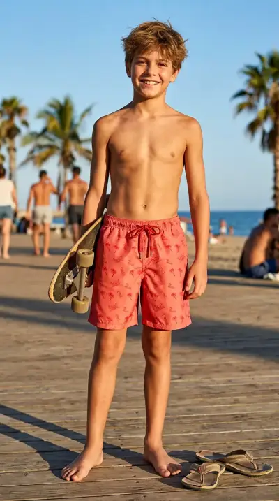Shorts de baño para niño color salmo con estampado - miniatura 1