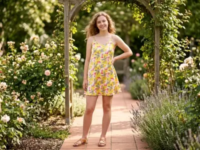 Vestido de verano floral amarillo para mujer - miniatura 1