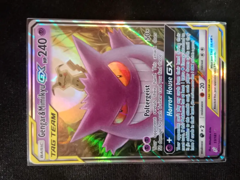 Carta Pokémon Gengar y Mimikyu GX Holográfica - 1