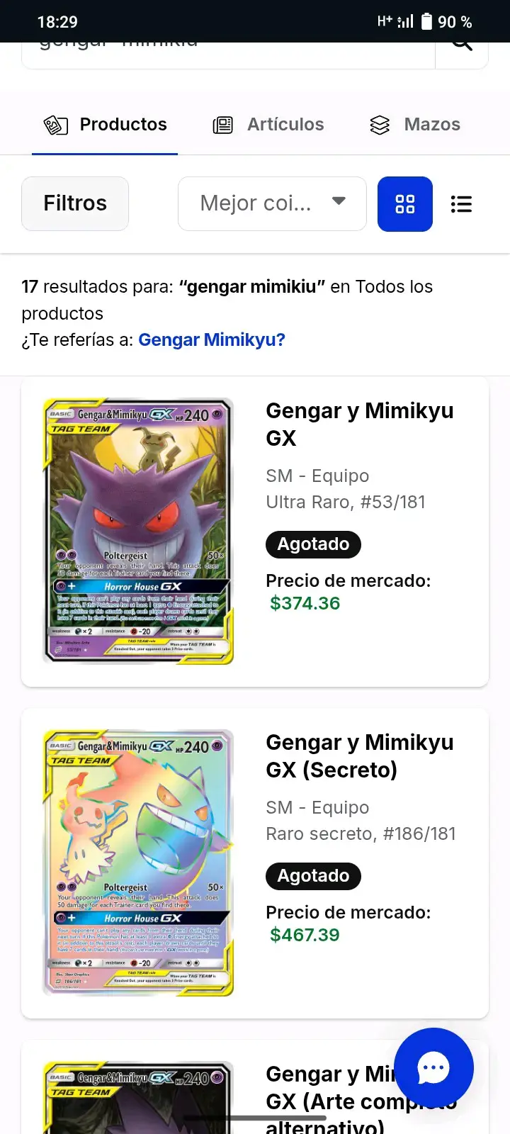 Carta Pokémon Gengar y Mimikyu GX Holográfica - 3