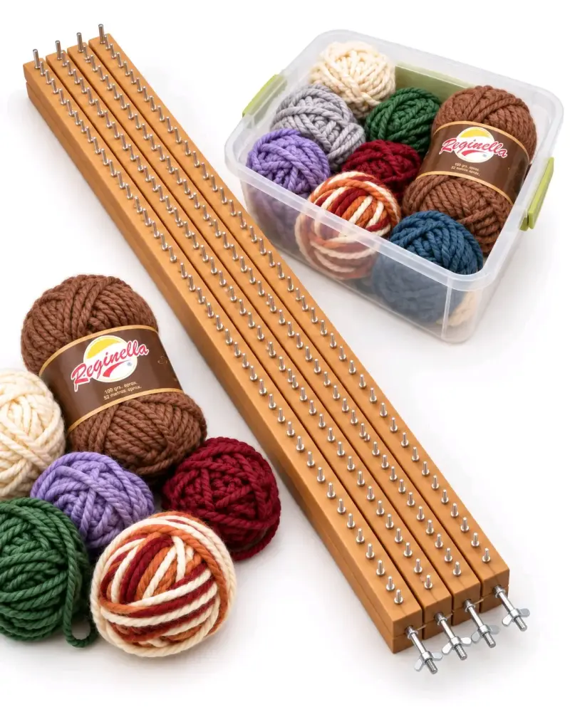 Telar rectangular con lanas de colores Reginella