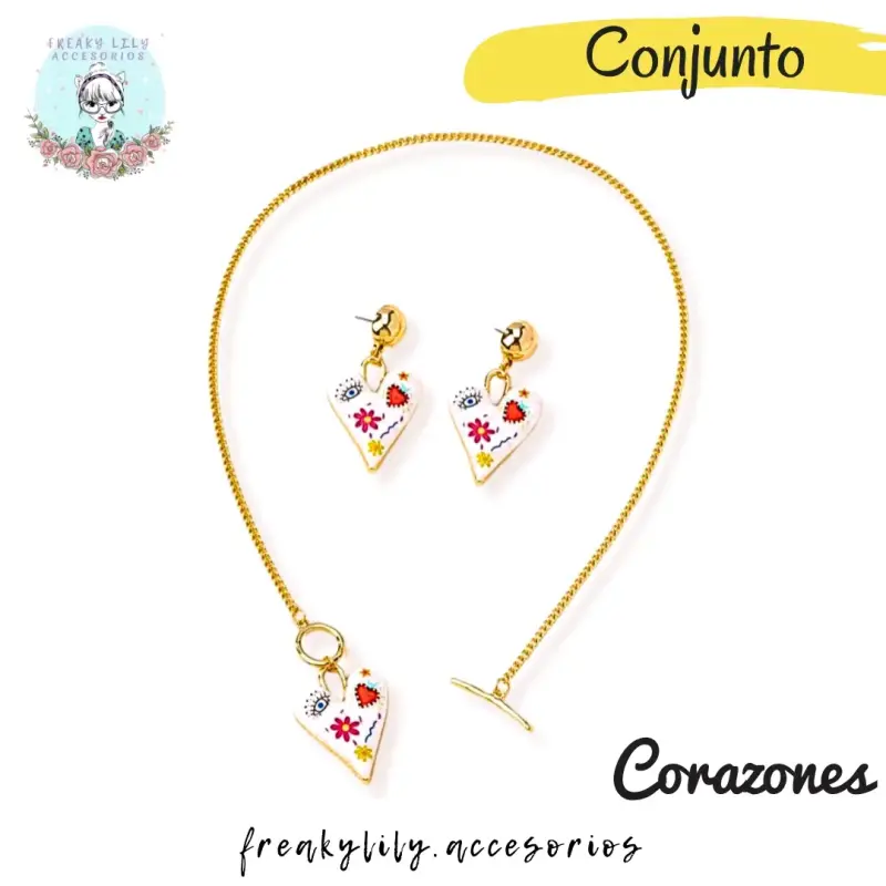 Conjunto de Collar y Aros Corazones Freaky Lily - 1