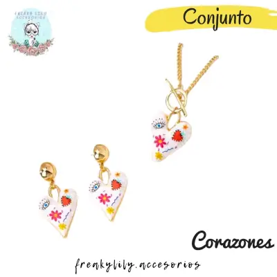 Conjunto de Collar y Aros Corazones Freaky Lily - miniatura 2