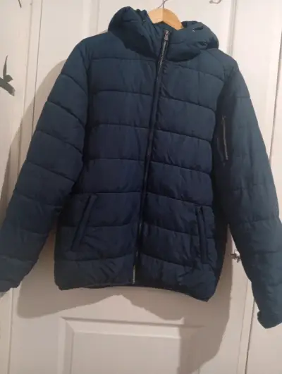 Chaqueta acolchada azul con capucha para hombre - miniatura 1