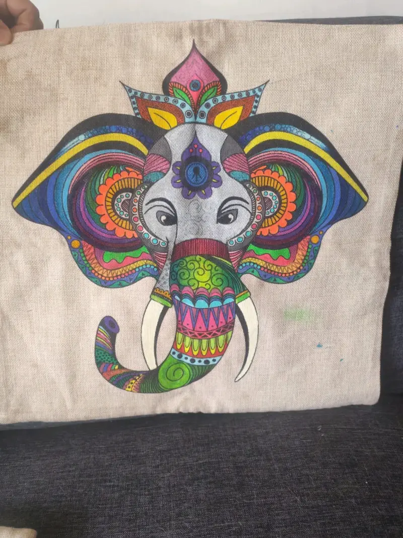 Funda de cojín con diseño de elefante colorido - 1