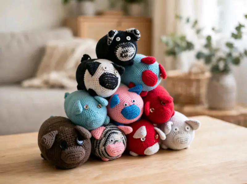 Set de peluches tejidos a mano de animales