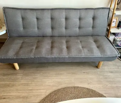 Futón gris moderno con patas de madera - miniatura 4