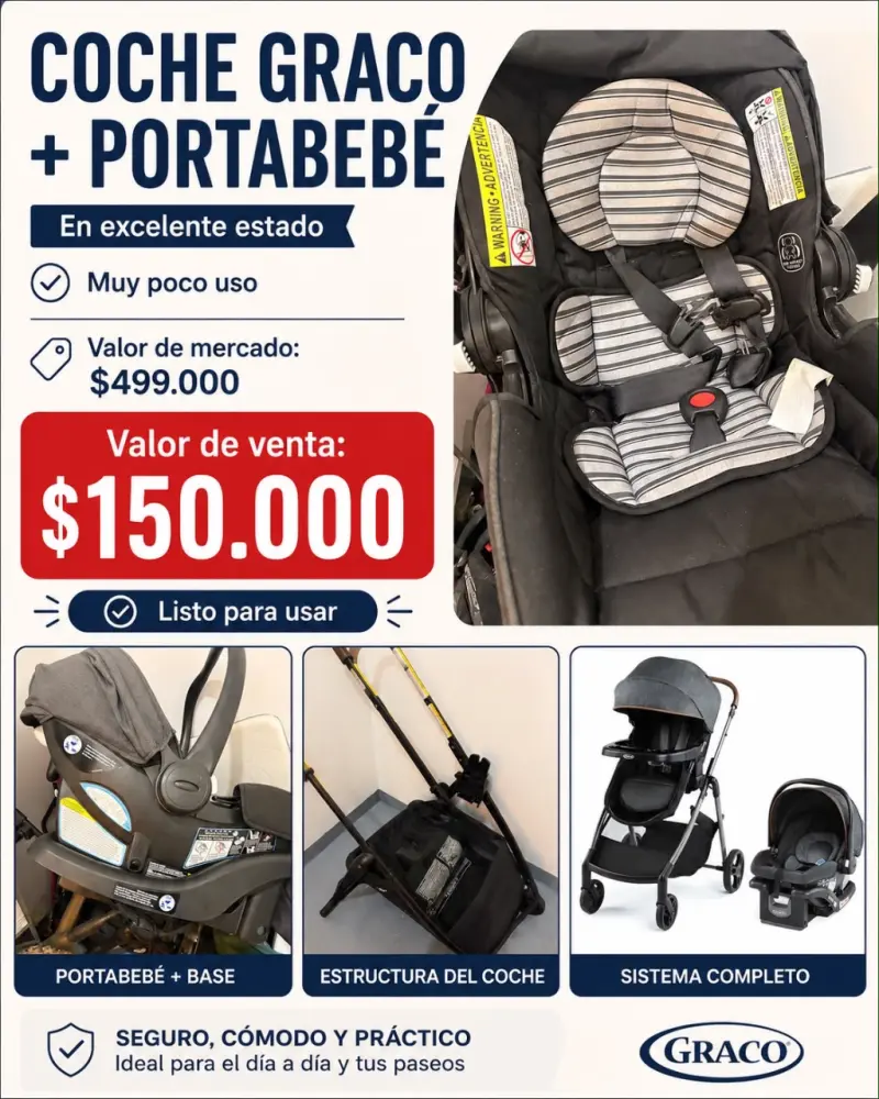 Coche Graco con Portabebé en Excelente Estado - 2