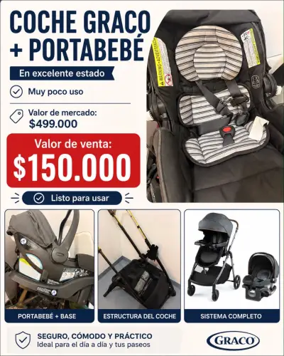 Coche Graco con Portabebé en Excelente Estado - miniatura 2