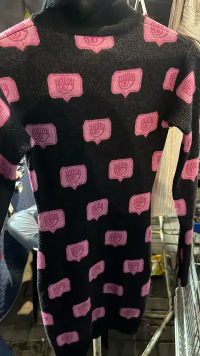 Vestido de lana negro con estampado rosa Chiara Ferragni - miniatura 1
