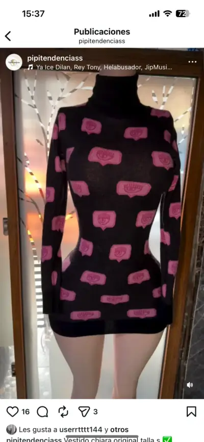 Vestido de lana negro con estampado rosa Chiara Ferragni - miniatura 4