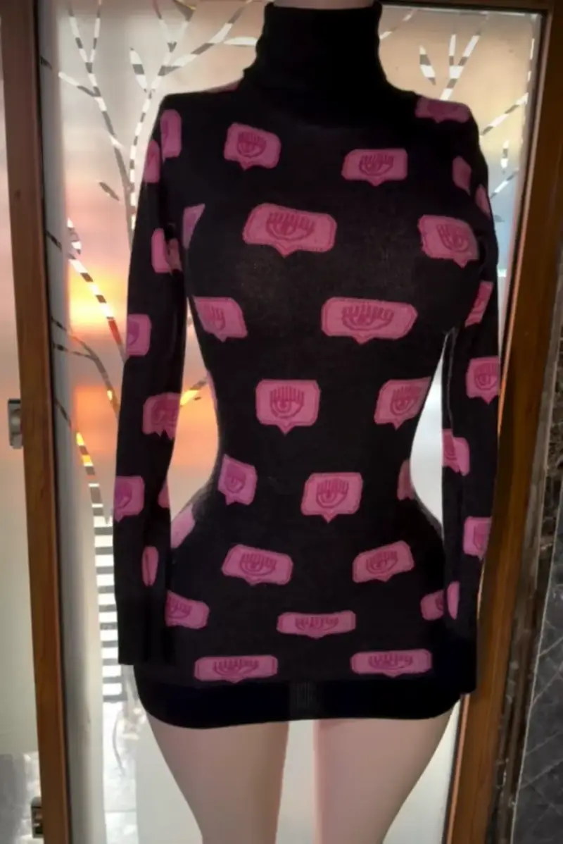 Vestido de lana negro con estampado rosa Chiara Ferragni - 5
