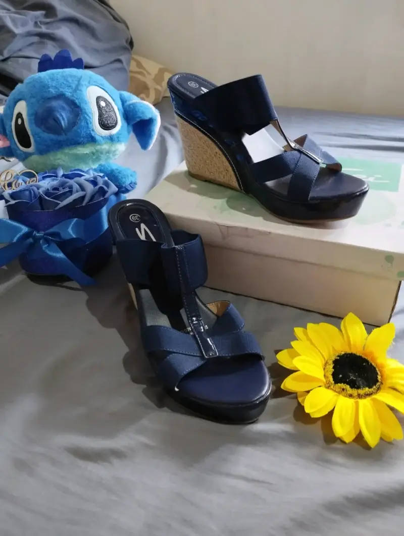 Sandalias de cuña azul marino para mujer - 2