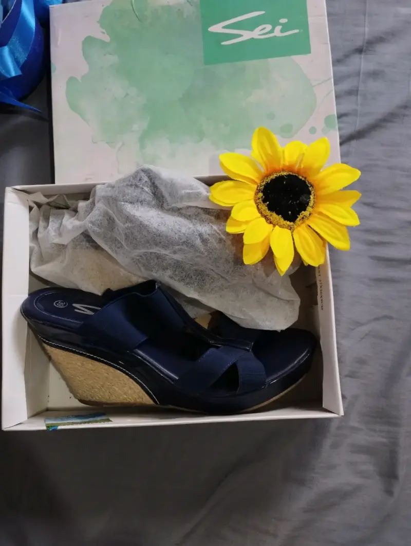 Sandalias de cuña azul marino para mujer - 4