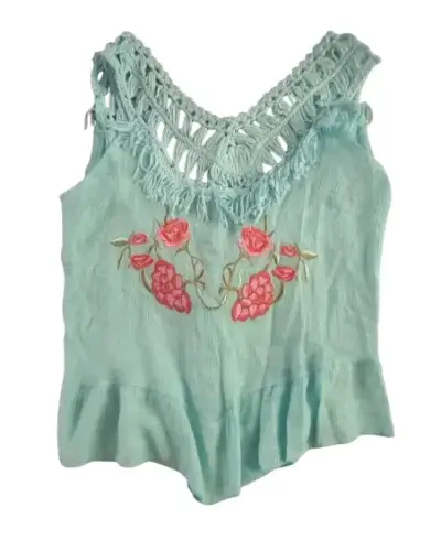 Blusa sin mangas verde con bordado floral - miniatura 1