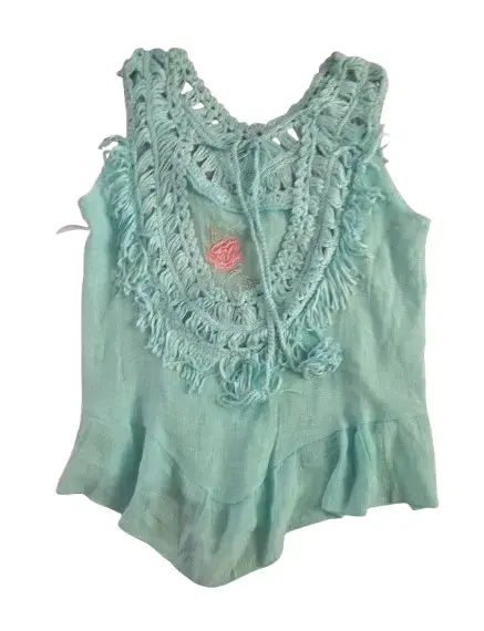 Blusa sin mangas verde con bordado floral - 2