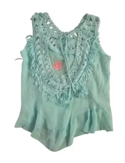 Blusa sin mangas verde con bordado floral - miniatura 2