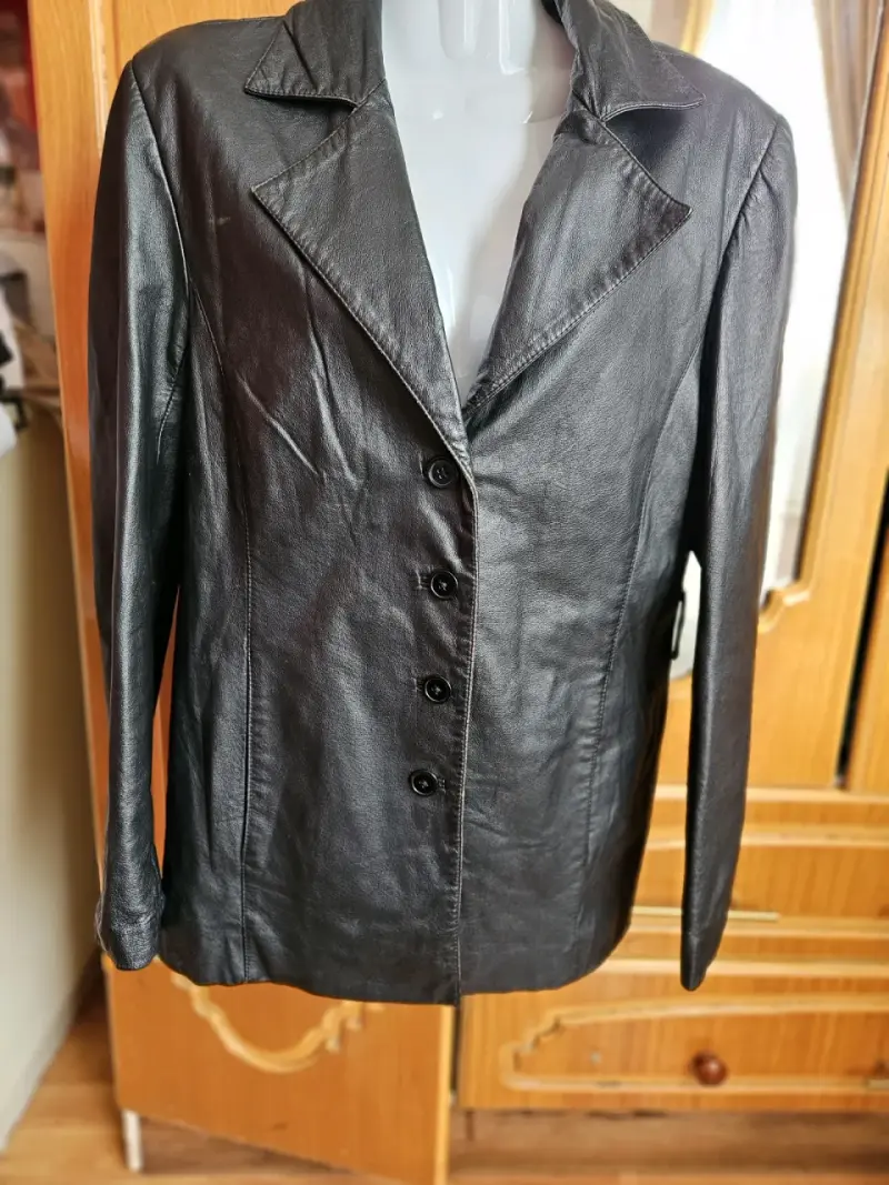Abrigo de cuero negro para mujer - 2