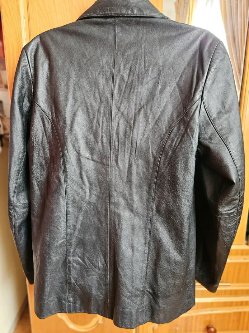 Abrigo de cuero negro para mujer - 3