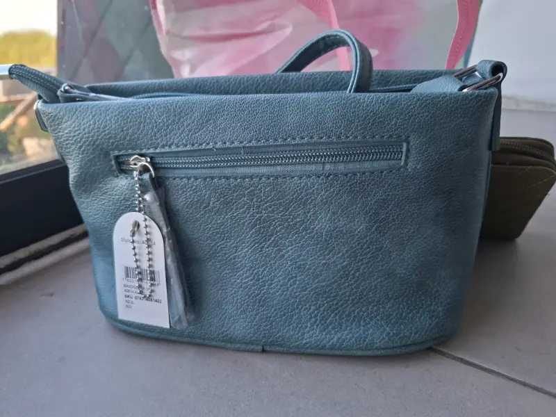 Cartera de cuero azul con correa ajustable SEI - 3