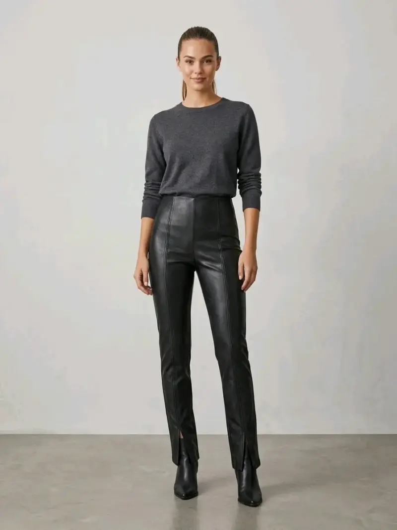 Pantalones de cuero sintético negros para mujer - 1
